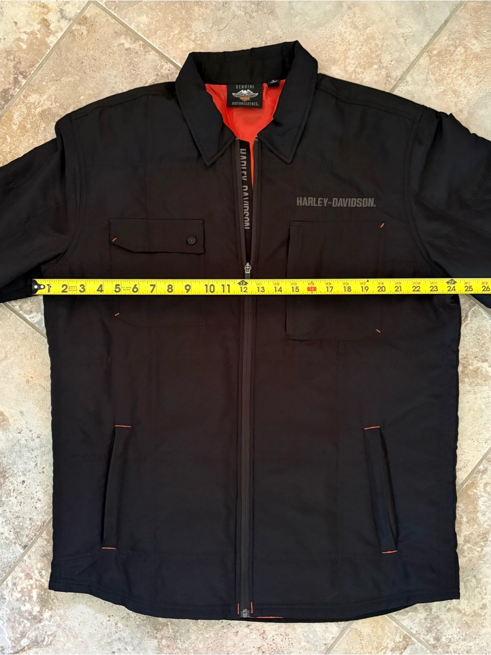 Harley Davidson Men’s XL Tall Quilted Shirt Jacket Black Logo Zip Lightweight - Picture 10 of 12